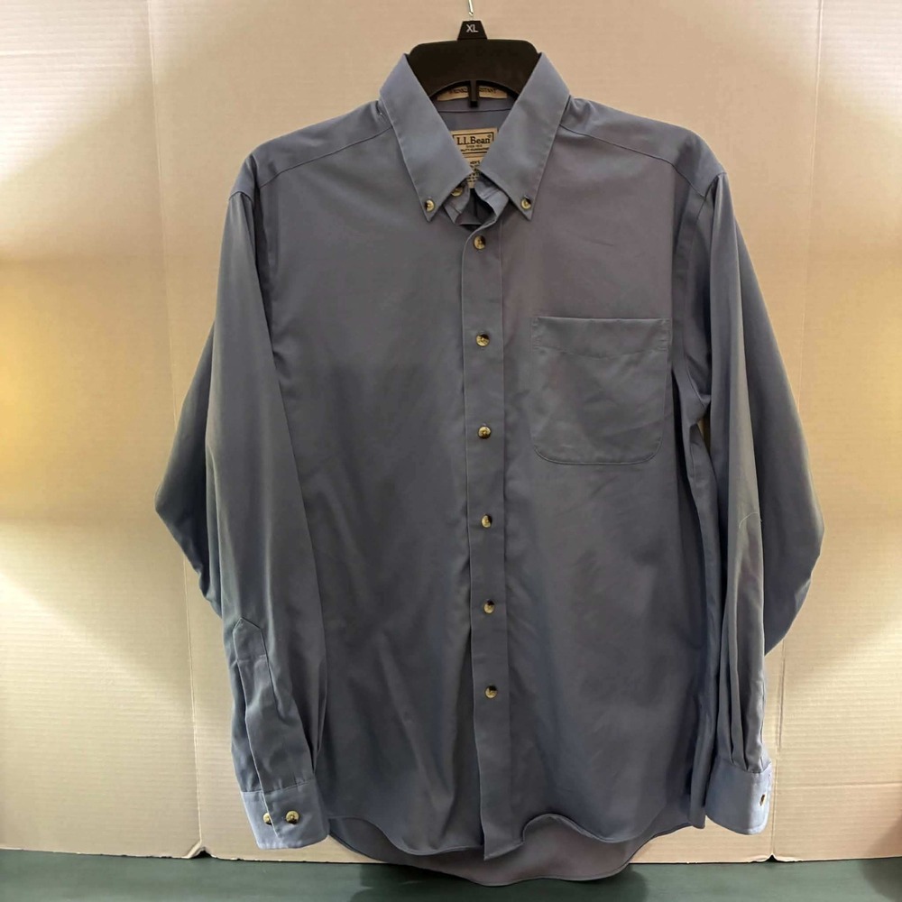 LL Bean Button Down Shirt Mens S Blue Wrinkle Resistant Cotton Preppy Classic